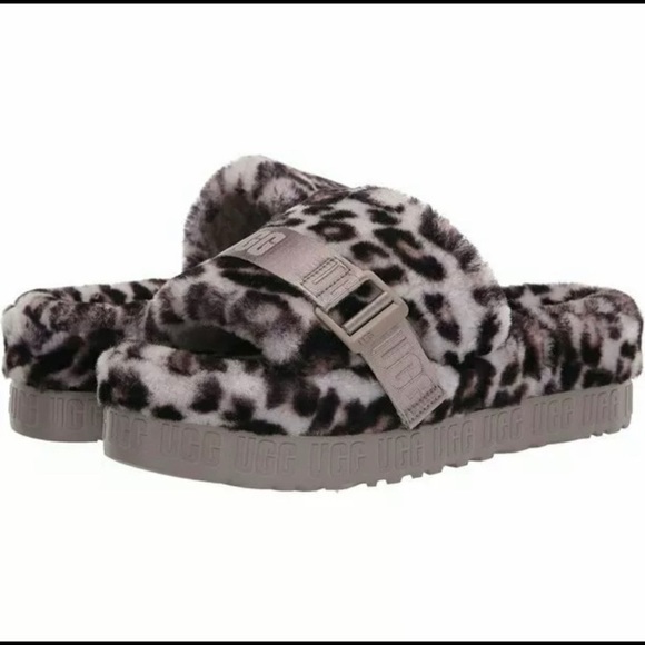 NEW UGG Women’s Fluffita Panther Print Slipper Slides Smokey Gray 6,7,8,9,10 - Picture 2 of 16